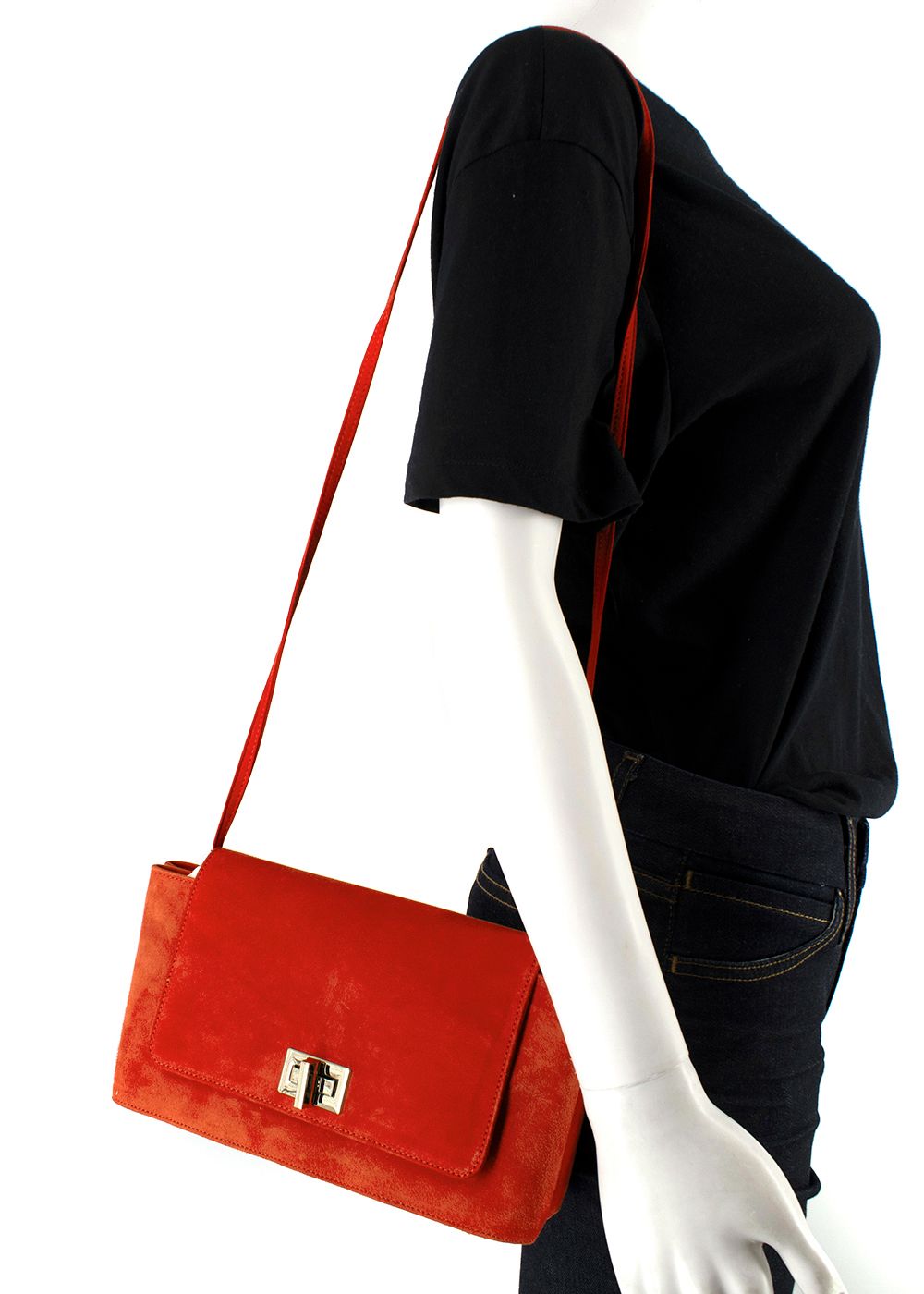 Natan Bright Red Suede Shoulder Bag