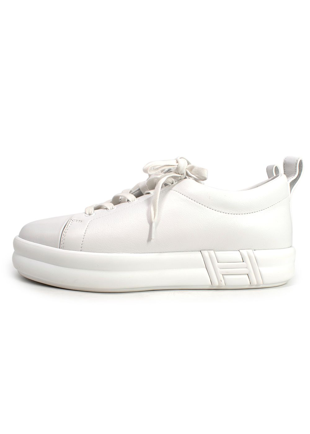 Preowned Hermes White Leather Happy  Sneakers Size 405