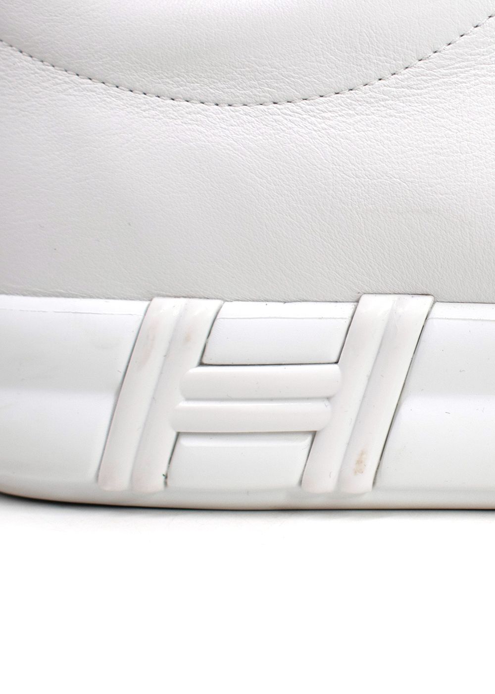 Preowned Hermes White Leather Happy  Sneakers Size 405