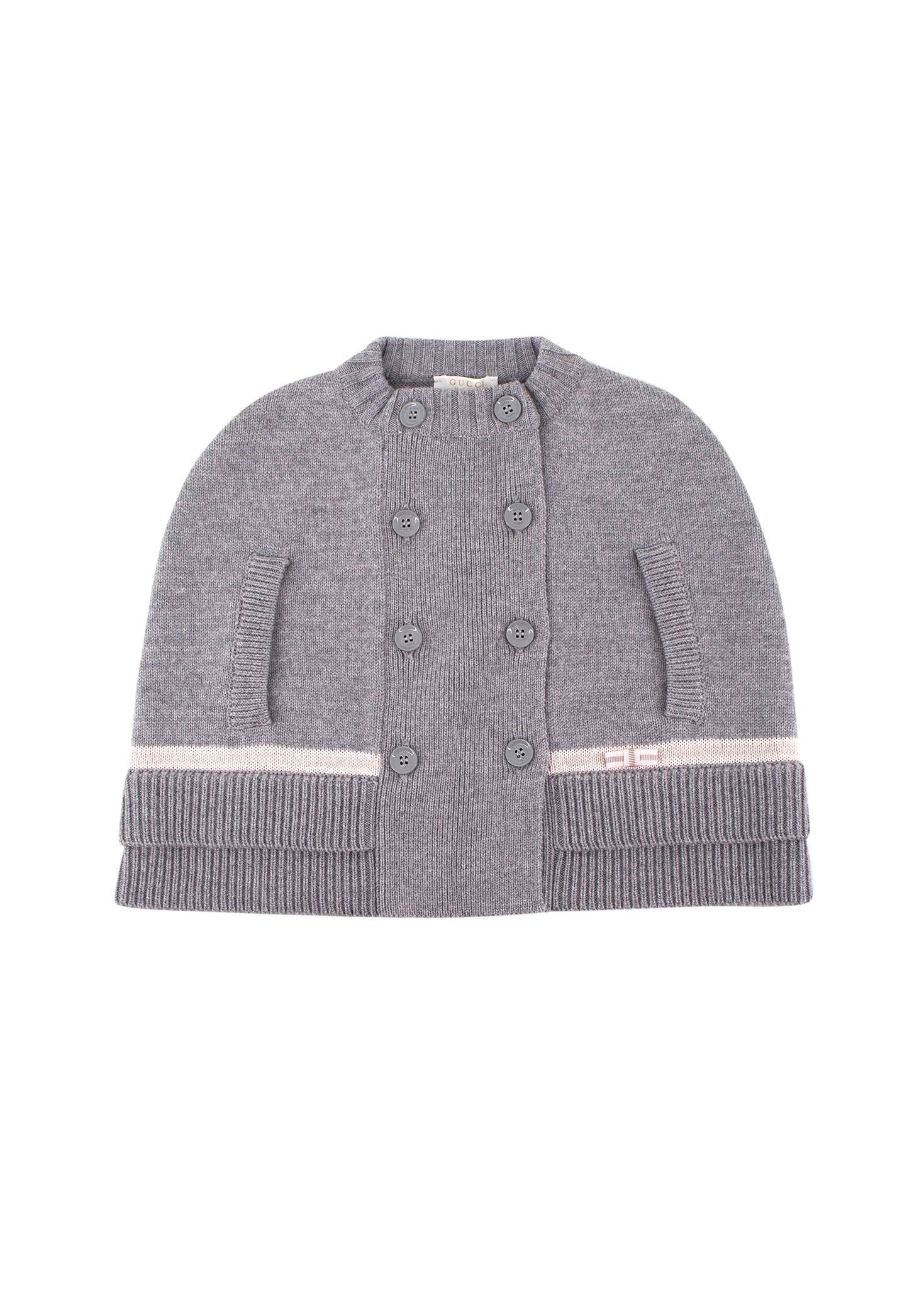 Boys Gucci Baby 95M Grey Knitted Double-breasted Wool Cape Size 9-12 Months