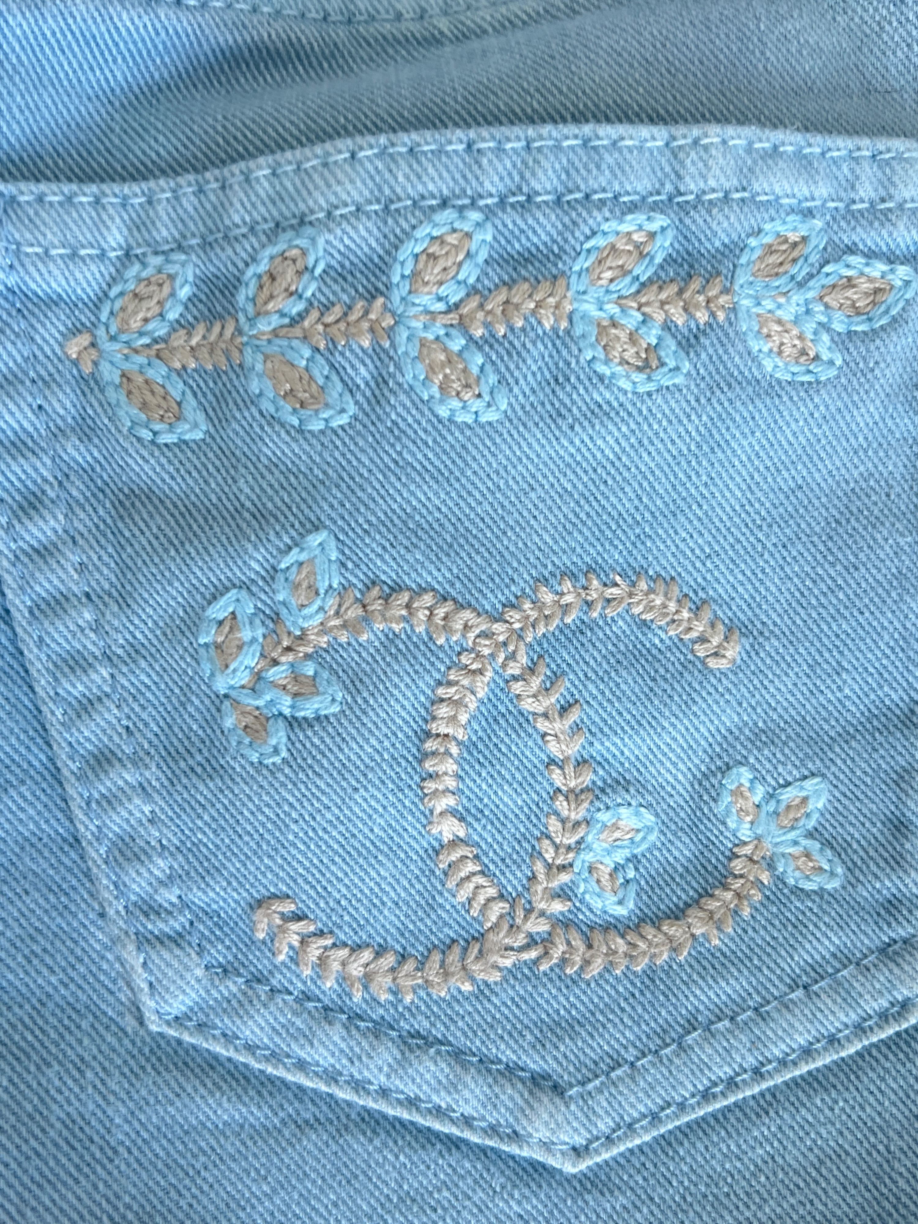 Chanel Light Wash Embroidered Jeans Size 24/61 blue cotton