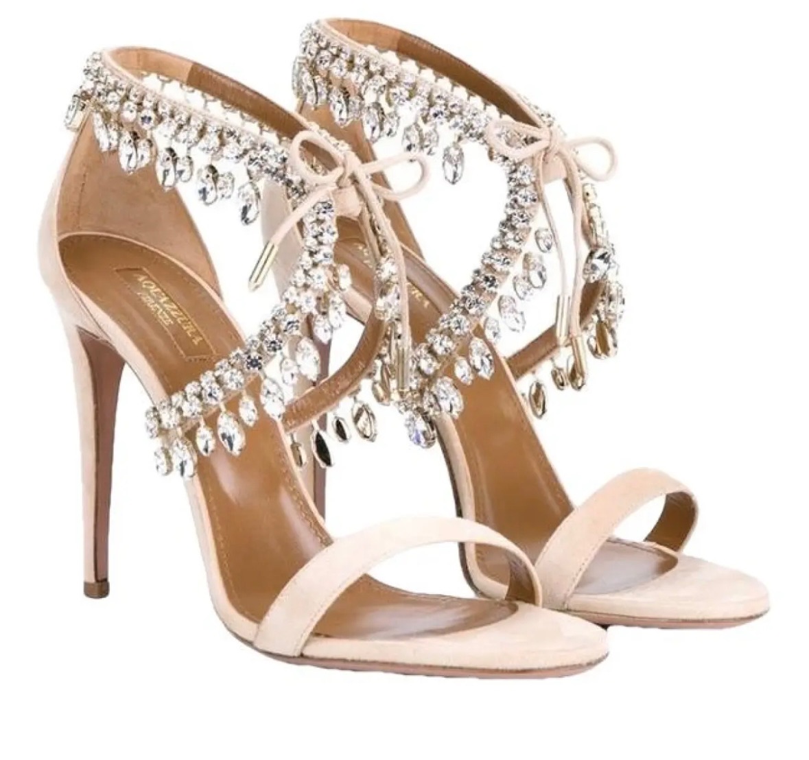 Aquazzura Suede Crystal Embellished Heels Size 38 Nude embellished