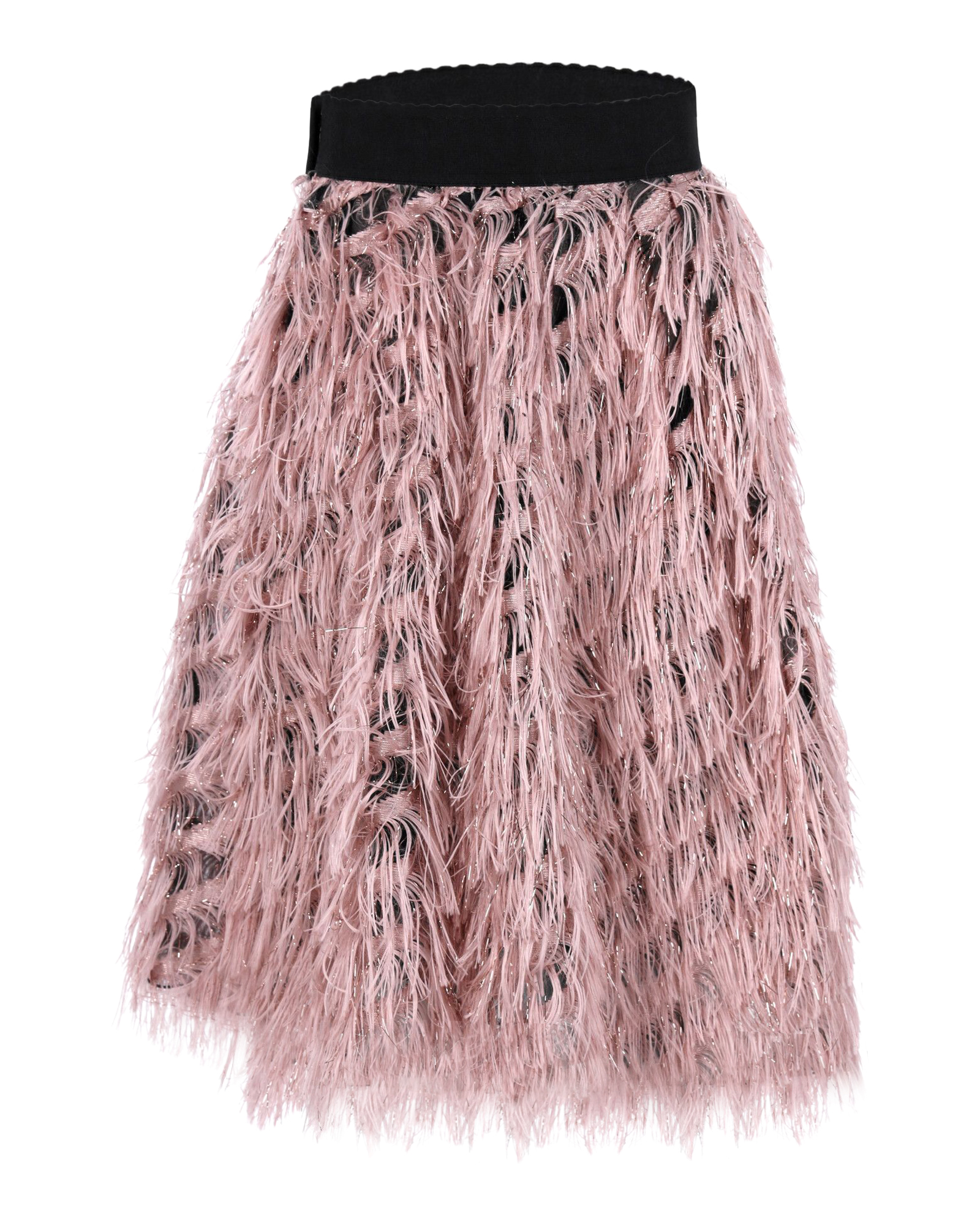 Preowned Dolce  Gabbana Pink Metallic Fringe A-line Midi Skirt Size XXS pastel pink polyester