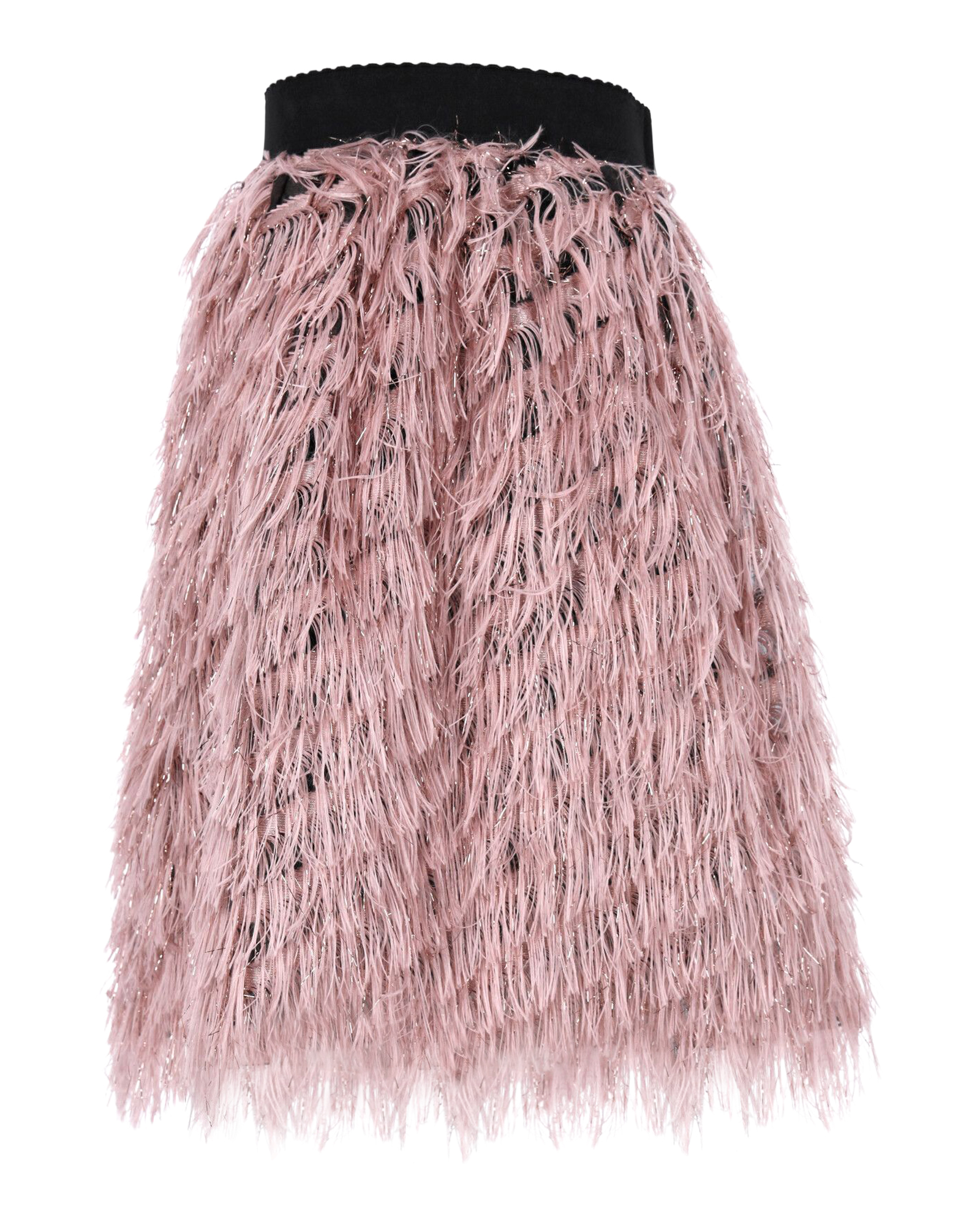 Preowned Dolce  Gabbana Pink Metallic Fringe A-line Midi Skirt Size XXS pastel pink polyester