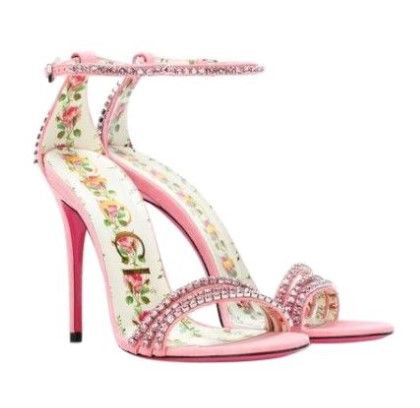 Preowned Gucci Ilse Crystal-embellished Ankle-wrap Sandal Size 37 Pink suede