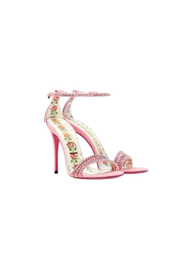 Preowned Gucci Ilse Crystal-embellished Ankle-wrap Sandal Size 37 Pink suede