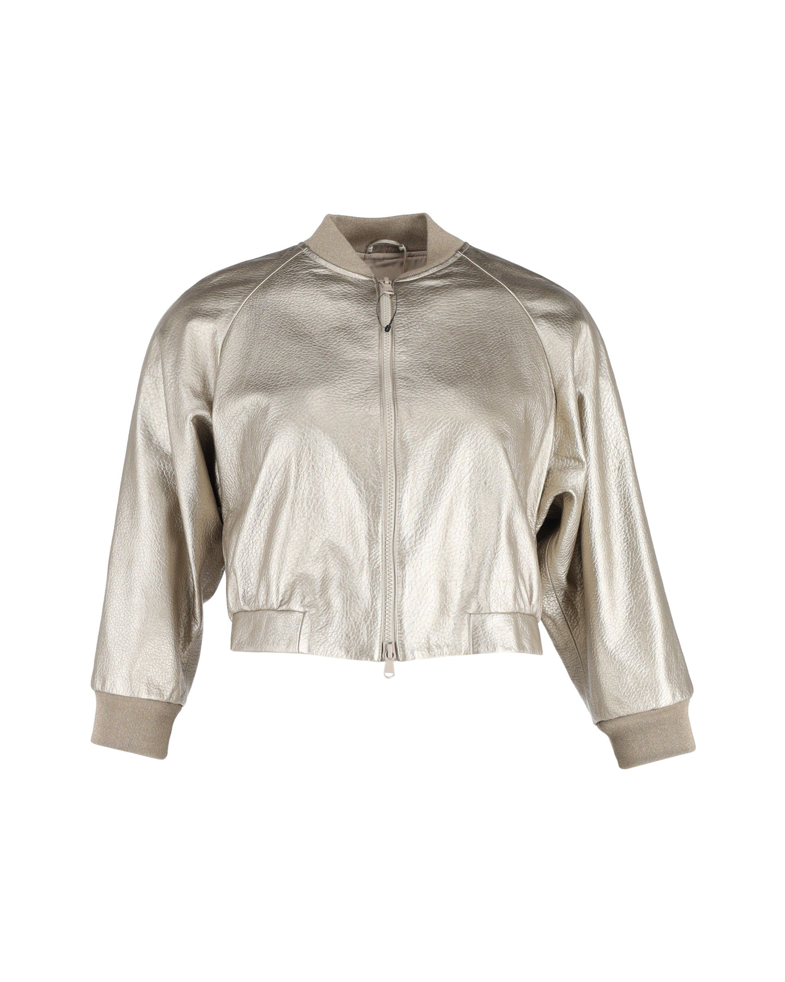 Preowned Brunello Cucinelli Gold Leather Cropped Bomber Jacket Size 44