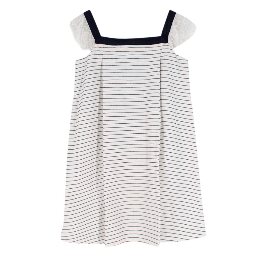 Boys Preowned Jacadi white  navy striped mini dress Size 10 Years + Multi-Coloured / Stripes cotton