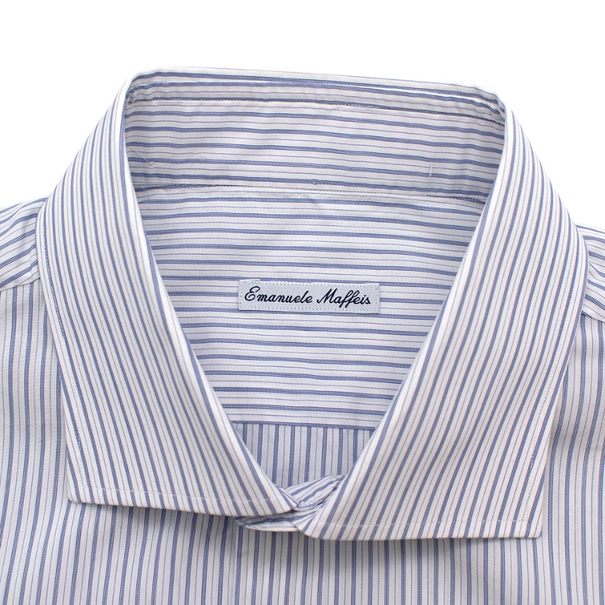 Men's Preowned Emanuele Maffeis White  Blue Striped Cotton Tailored Shirt Size XL Multi-Coloured / Stripes