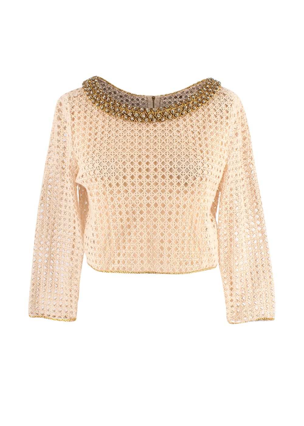 Ermanno Scervino Embellished Crochet Top Size M Beige cotton