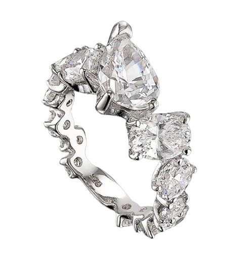 Preowned De Castro Nova Starburst White Gold and Lab Diamond Stacking Ring 18K white gold  lab grown diamond k white gold/lab-grown diamond