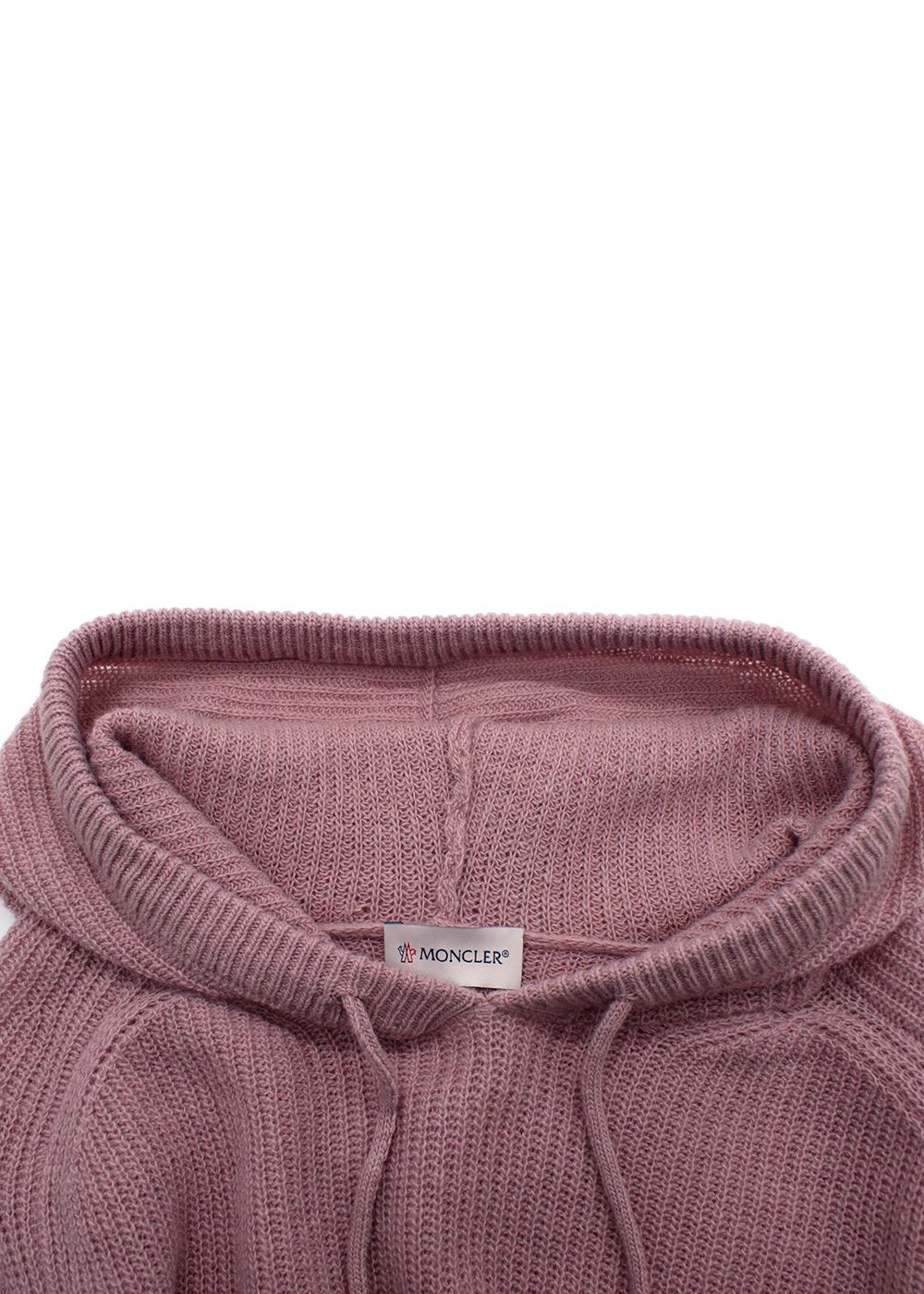 Moncler Pink Girocollo Rib Knit Wool Hoodie Size XS wool/cashmere