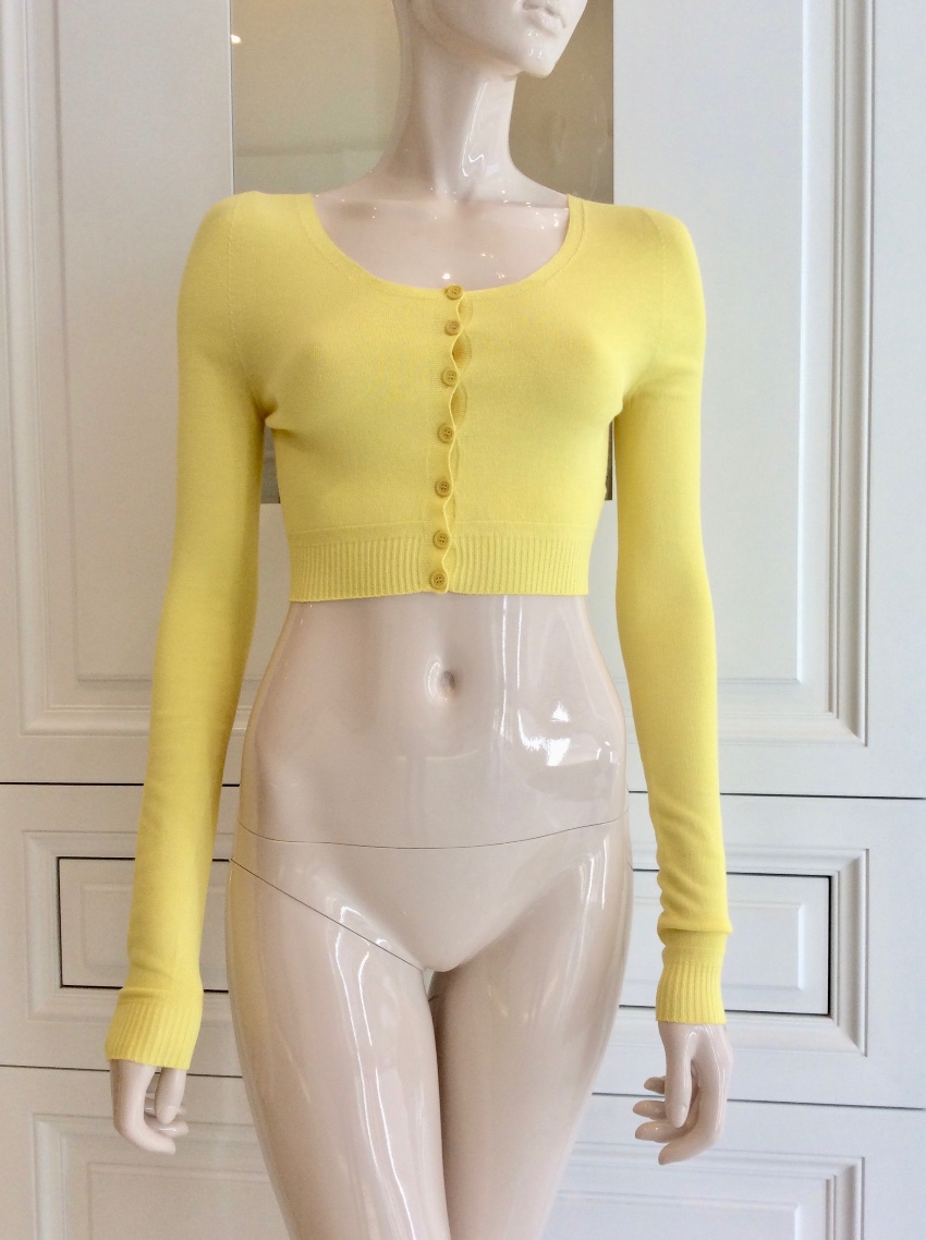 Blumarine Sunshine Yellow Soft Stretch Cropped Cardigan Size S viscose