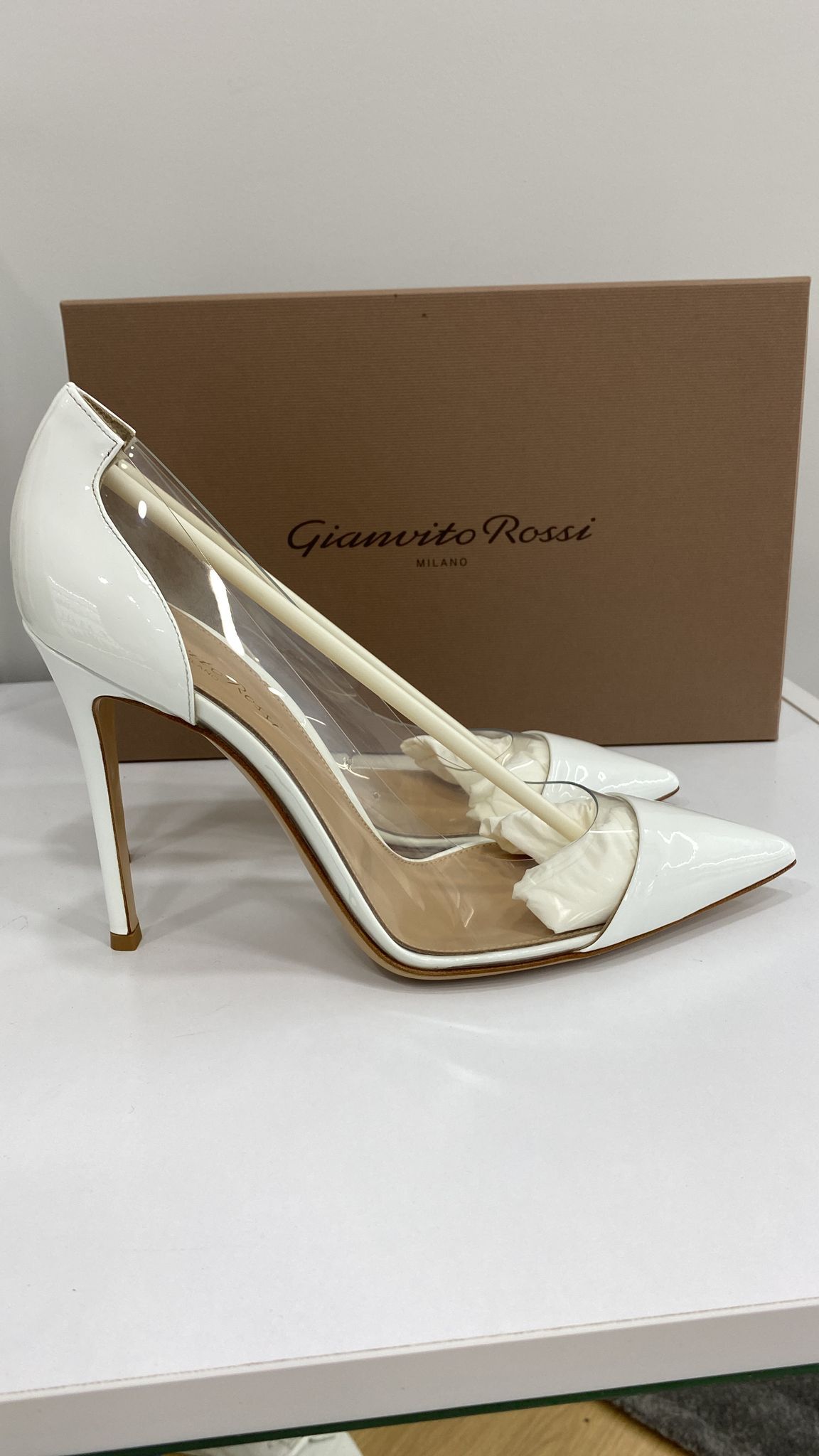 Gianvito Rossi White patent  PVC Plexi heeled pumps Size 36 leather