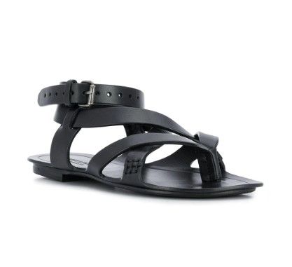 Saint Laurent Culver Strappy Flat Sandals Size 395 Black leather