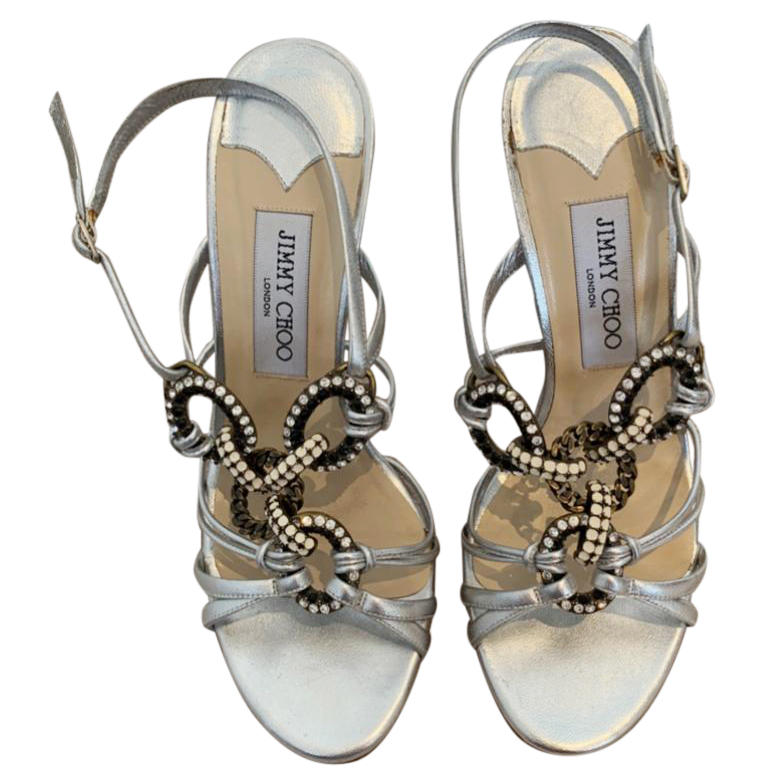 Preowned Jimmy Choo Embellished Sandals Size 38 Silver leather