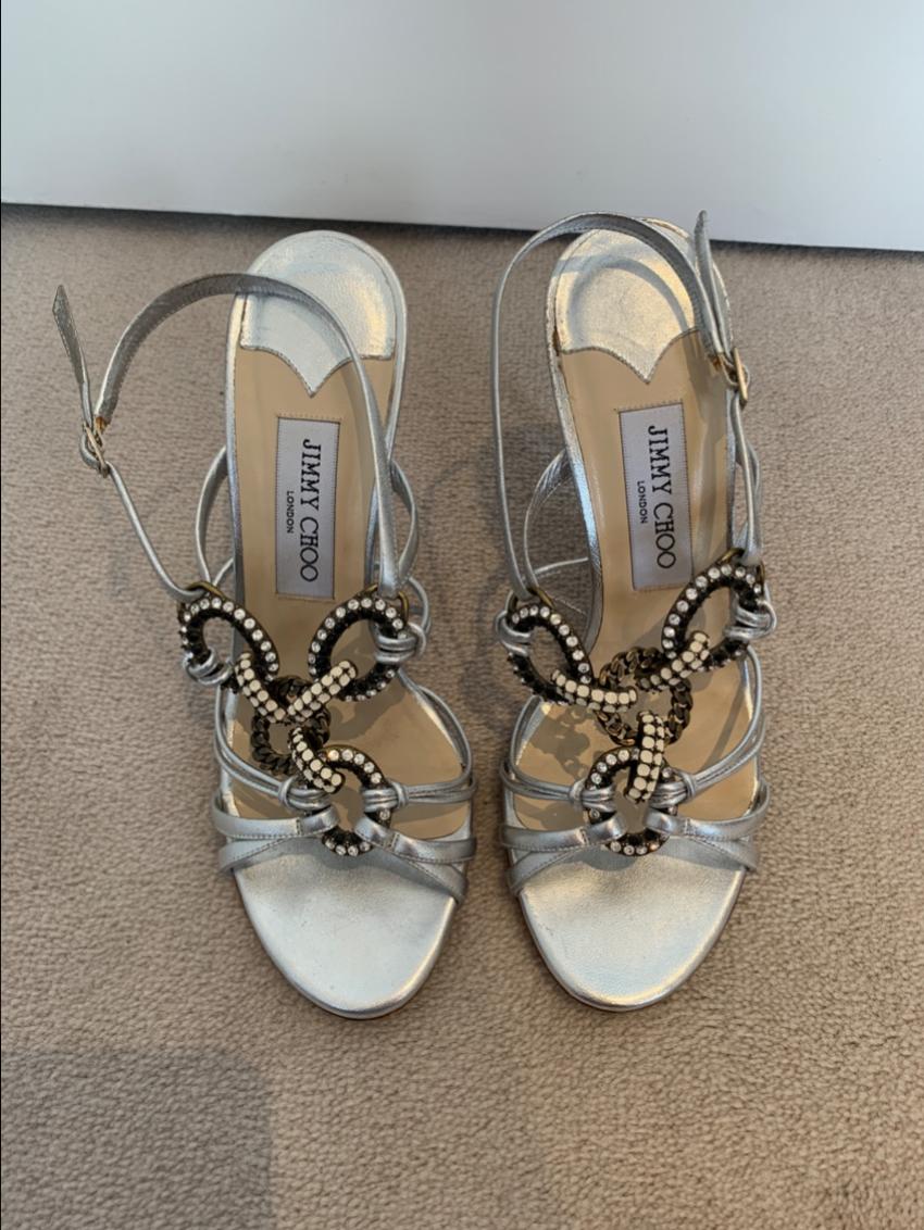 Preowned Jimmy Choo Embellished Sandals Size 38 Silver leather