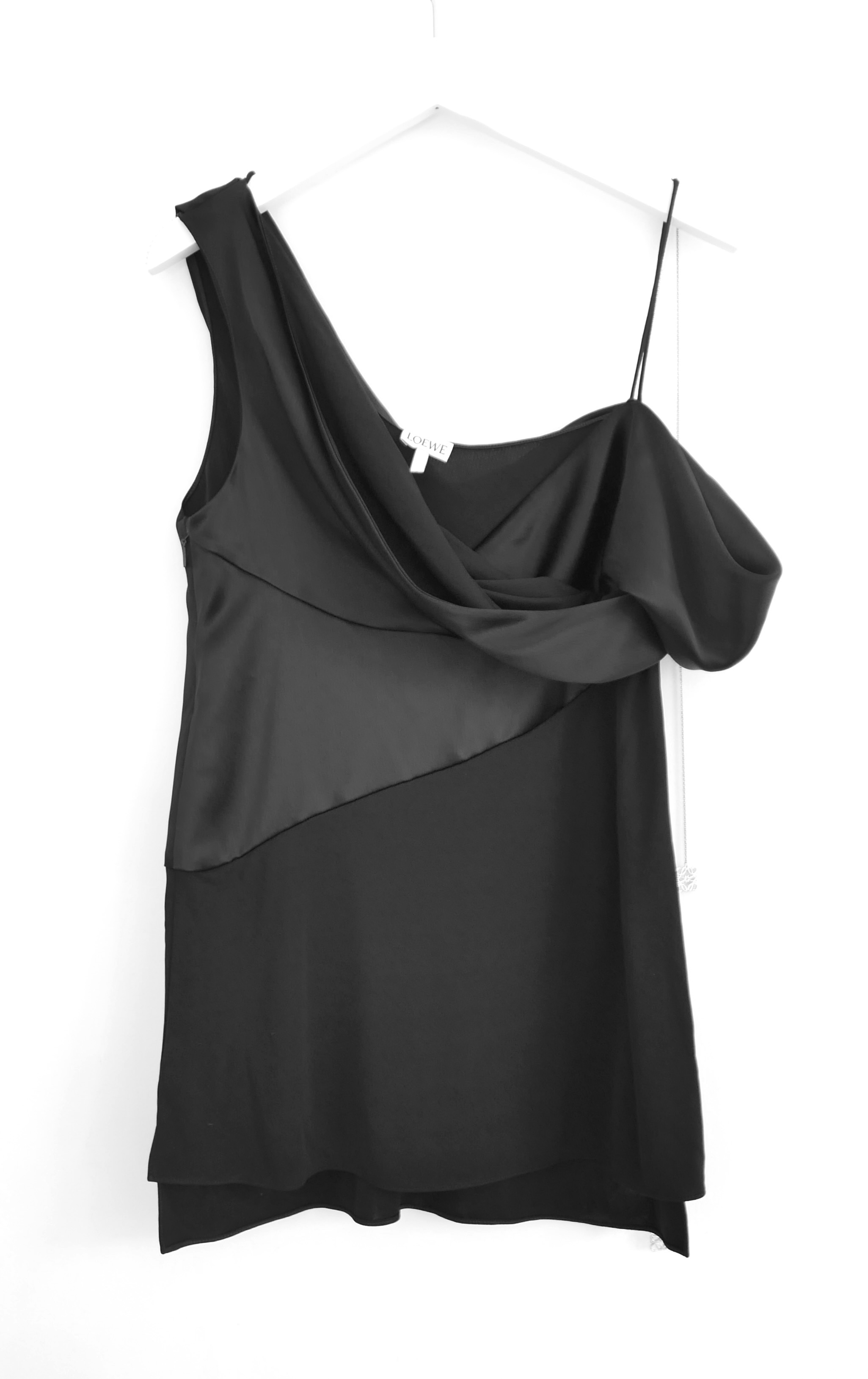 Loewe Black Draped Satin Top with Chain Embellishment Detail Size S triacetate