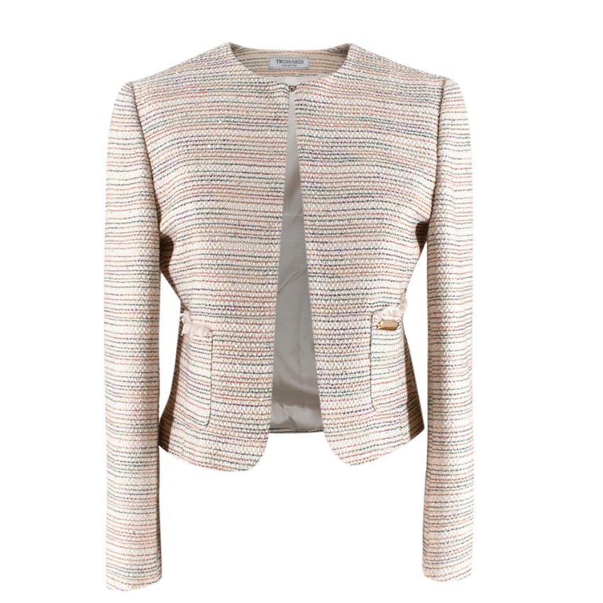 Preowned Trussardi Multicolour Tweed Jacket With Sequin Detail Size XXS Multi-Coloured / Stripes polyester