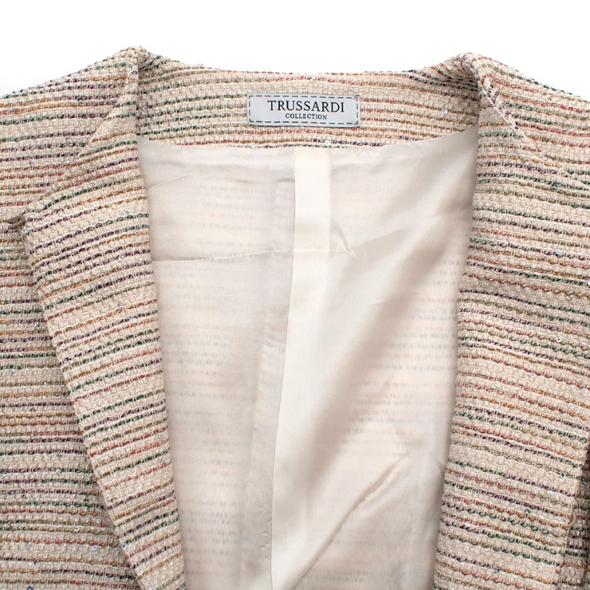 Preowned Trussardi Multicolour Tweed Jacket With Sequin Detail Size XXS Multi-Coloured / Stripes polyester