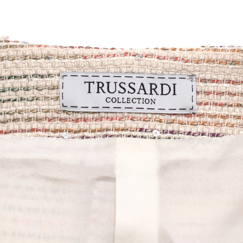 Preowned Trussardi Multicolour Tweed Jacket With Sequin Detail Size XXS Multi-Coloured / Stripes polyester