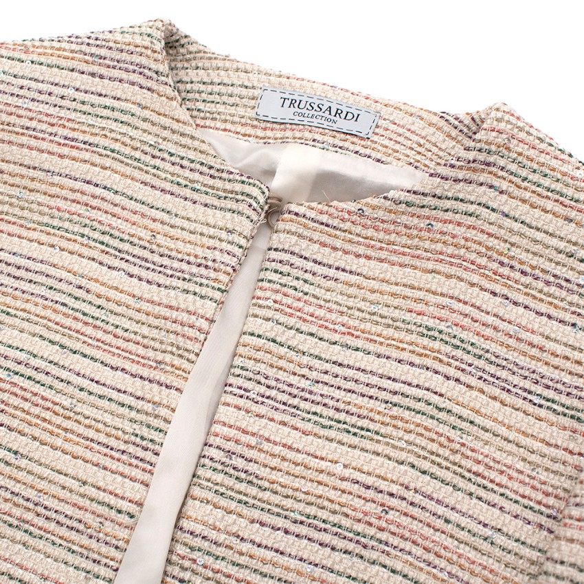 Preowned Trussardi Multicolour Tweed Jacket With Sequin Detail Size XXS Multi-Coloured / Stripes polyester