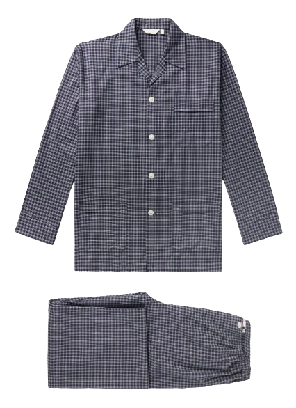 Men's Derek Rose Navy Check Brushed Cotton Pyjama Set Size L navy white cotton-elasthane