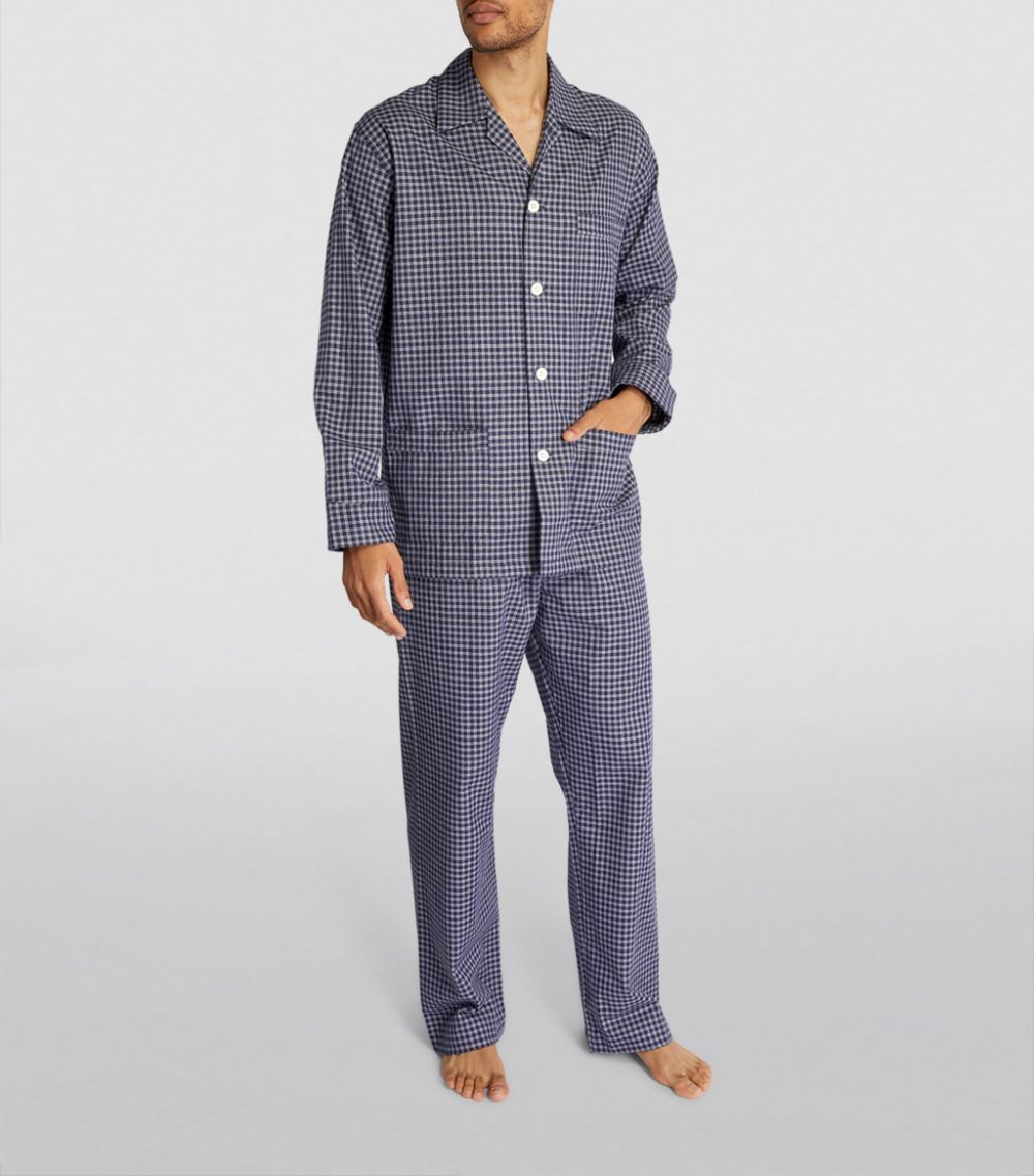 Men's Derek Rose Navy Check Brushed Cotton Pyjama Set Size L navy white cotton-elasthane