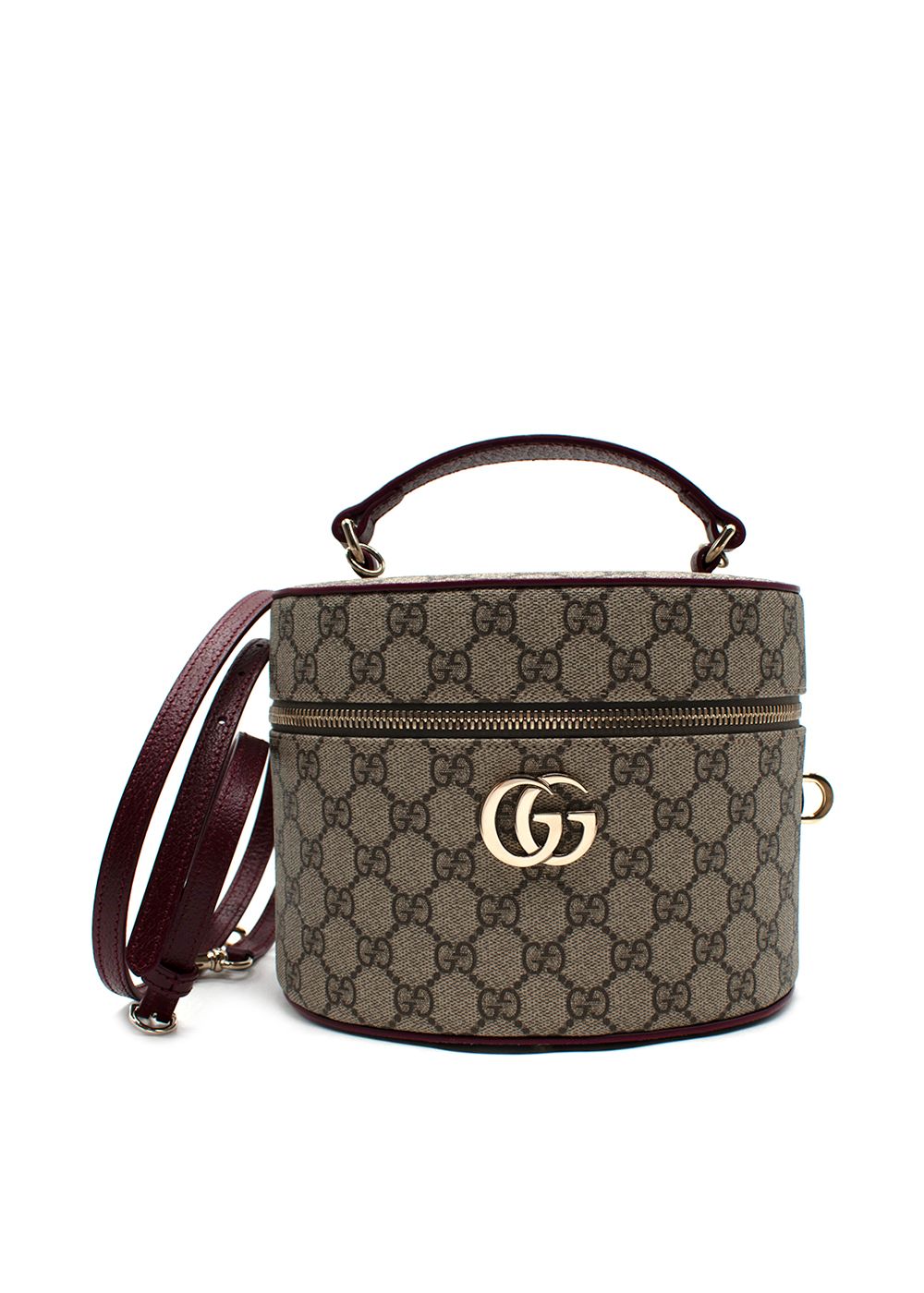 Gucci Londra GG Crossbody Strap Vanity Case beige/ burgundy leather