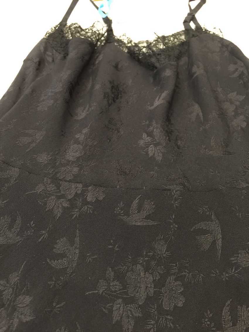 John Galliano Silk Jacquard  Leavers Lace Birds Chemise Size M Black