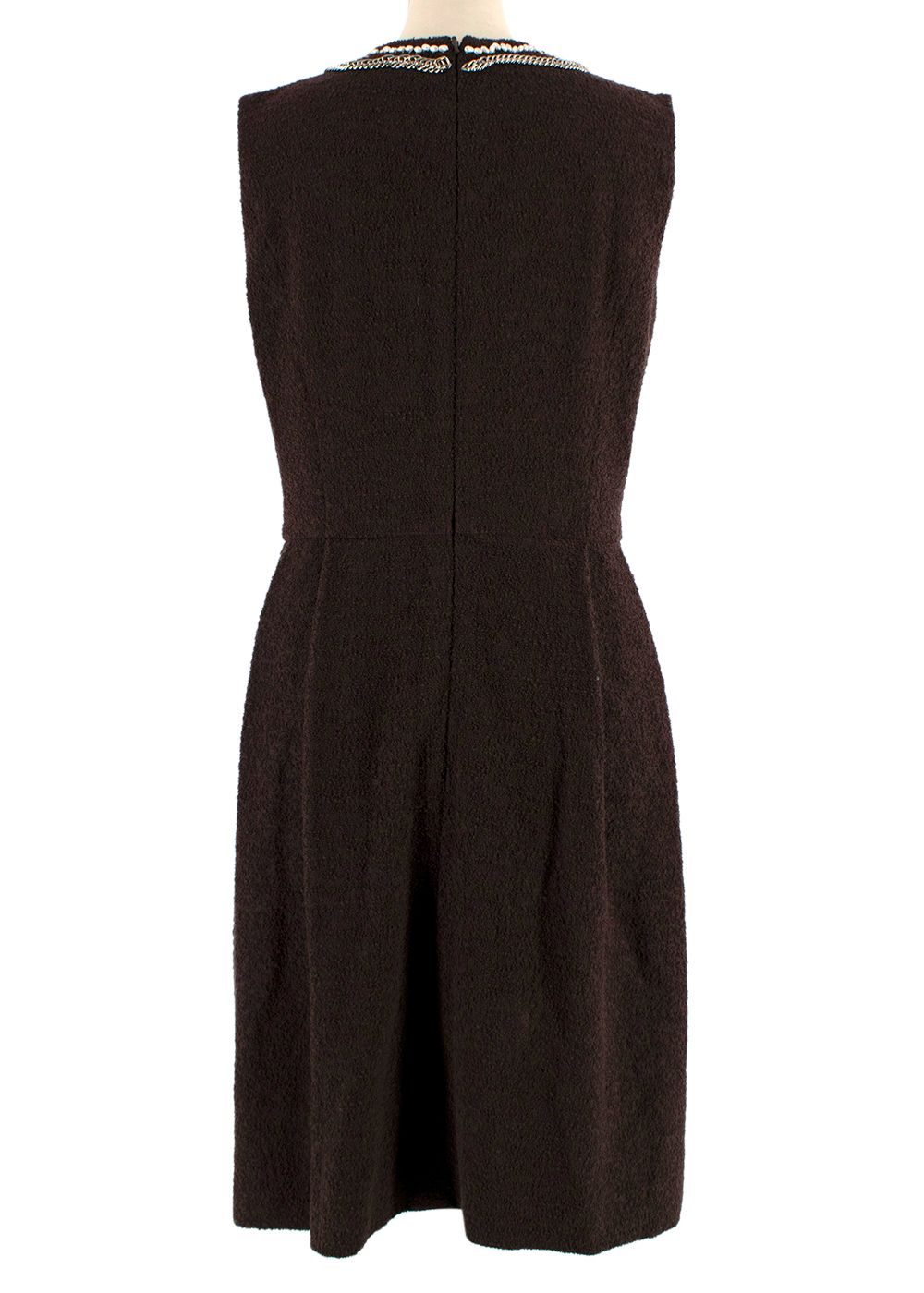 Preowned Oscar De La Renta Brown Textured Embellished Dress Size XS Chocolate Brown silk