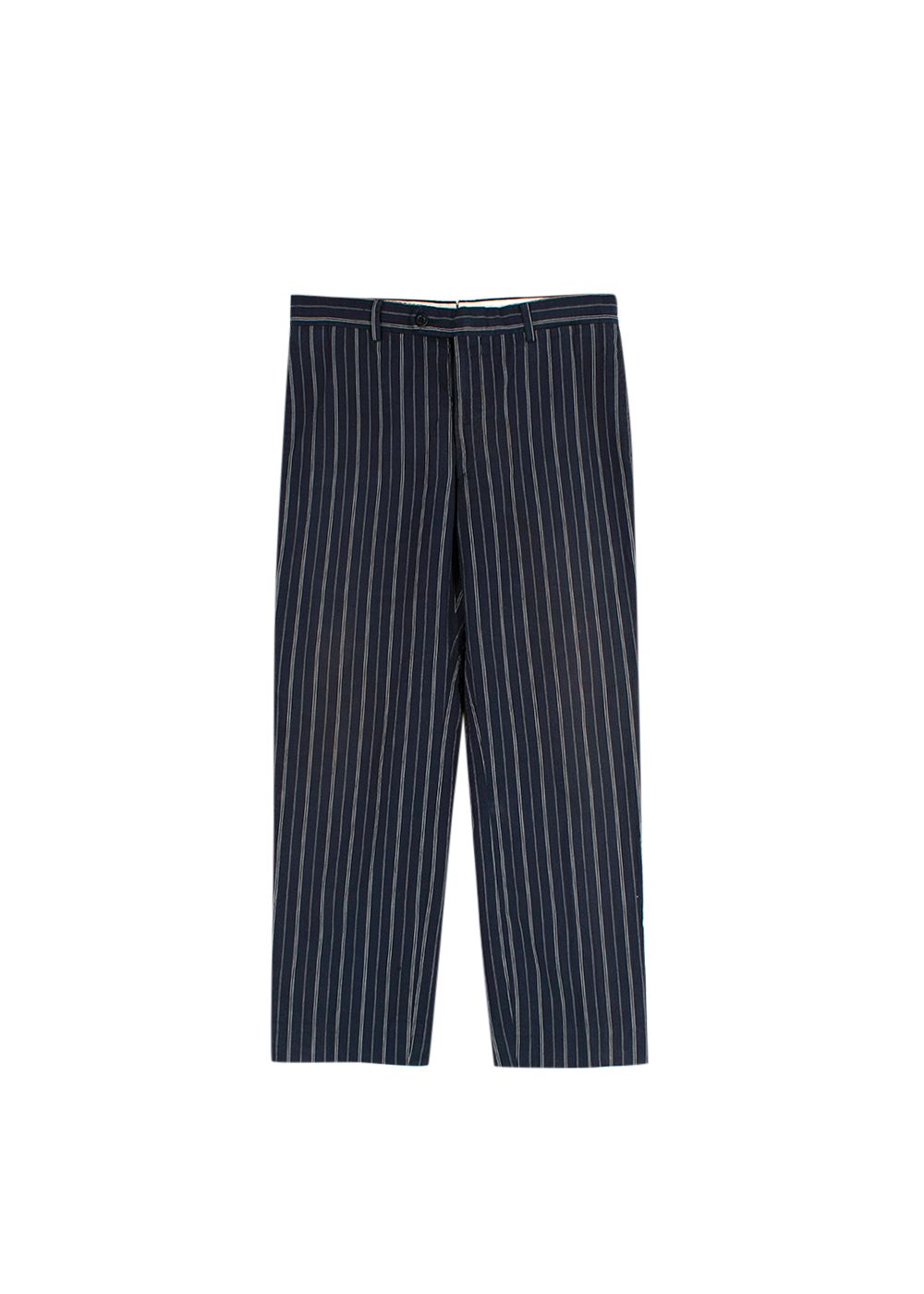 Men's Preowned Hermes Navy Striped Straight Leg Trousers Size M cotton