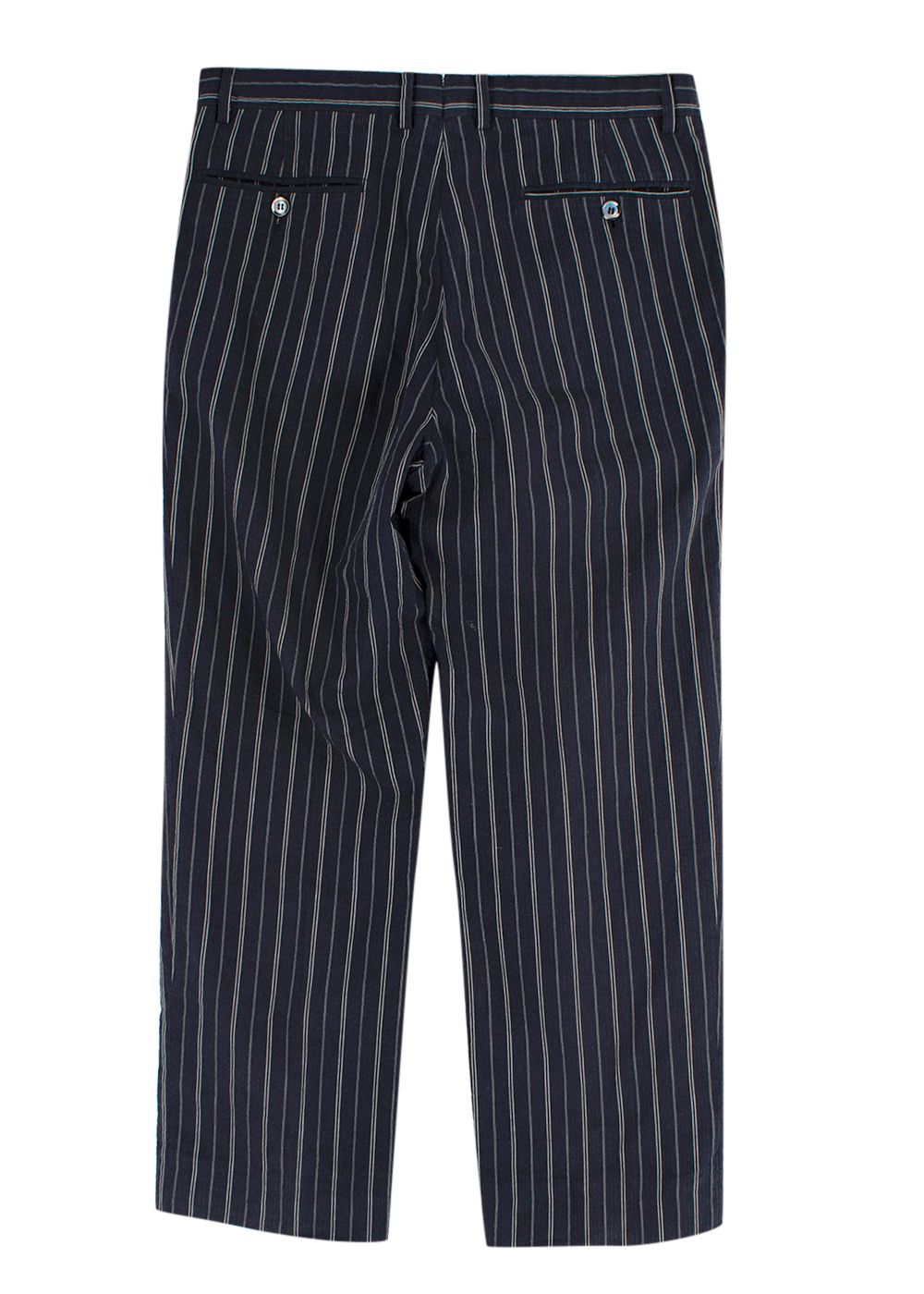 Men's Preowned Hermes Navy Striped Straight Leg Trousers Size M cotton