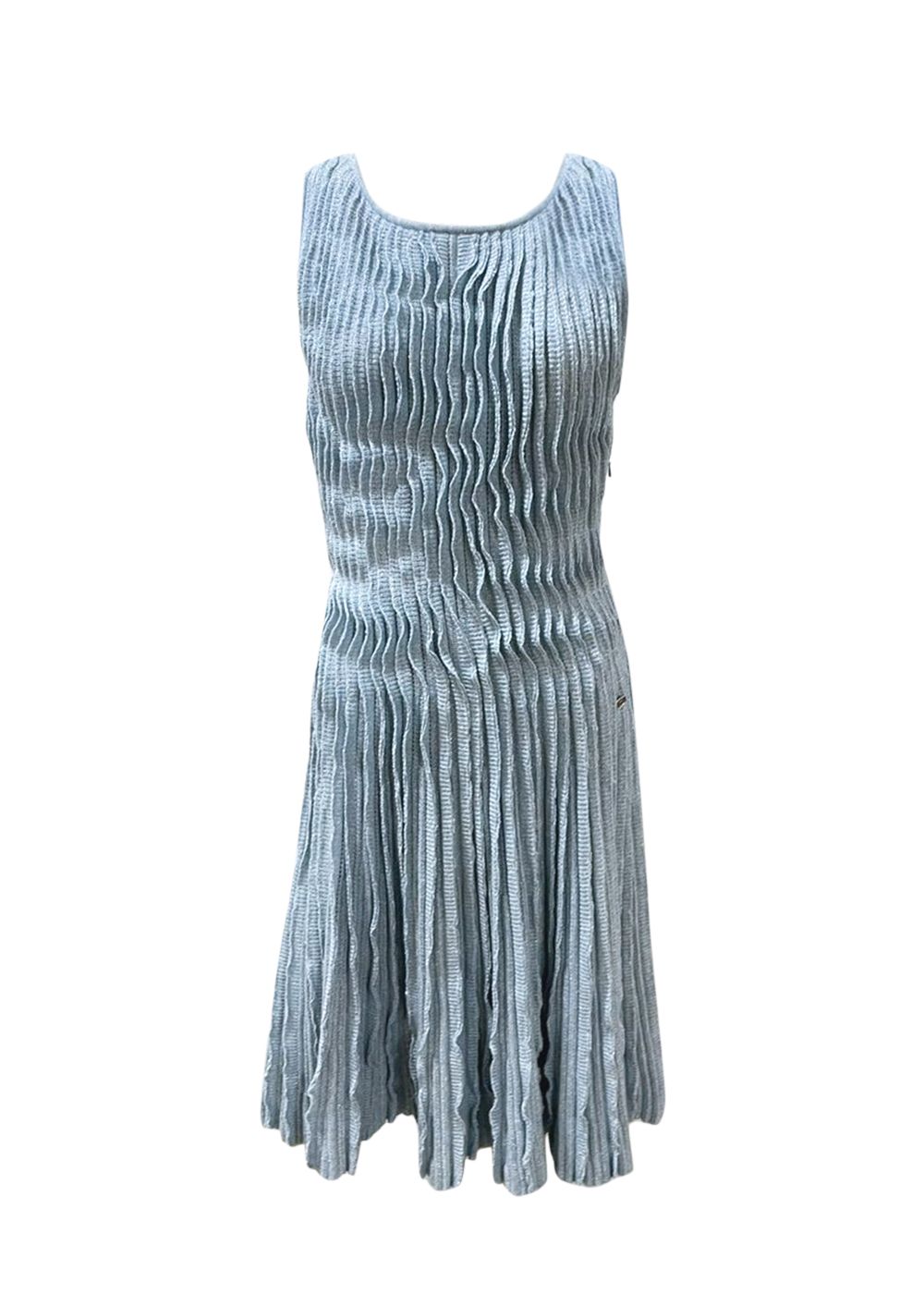 Preowned Chanel Blue Pleated Cashmere Mini Dress Size S