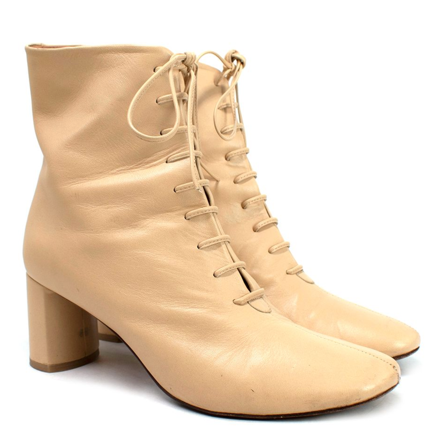 Preowned Loq Beige Leather Ankle Heeled boots Size 40