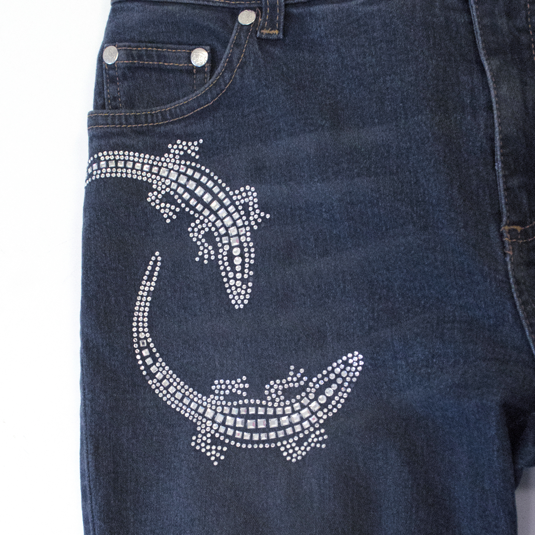 Preowned Blumarine Denim Jeans With Silver Embellished Lizards Size 24/61 Blue cotton