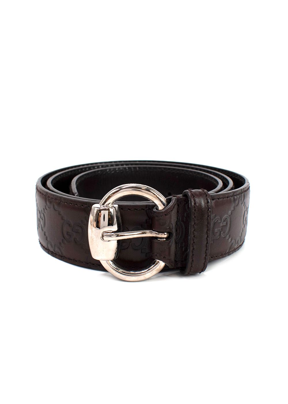 Preowned Gucci Brown Embossed Monogram Leather Belt Size 90 Size S