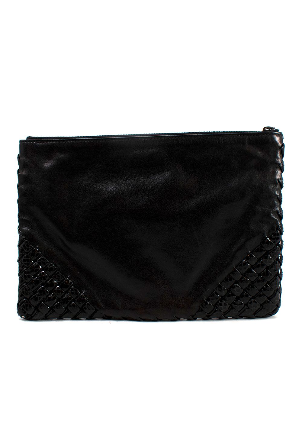 Preowned Bottega Veneta Black Leather Intrecciato Detail Clutch Bag