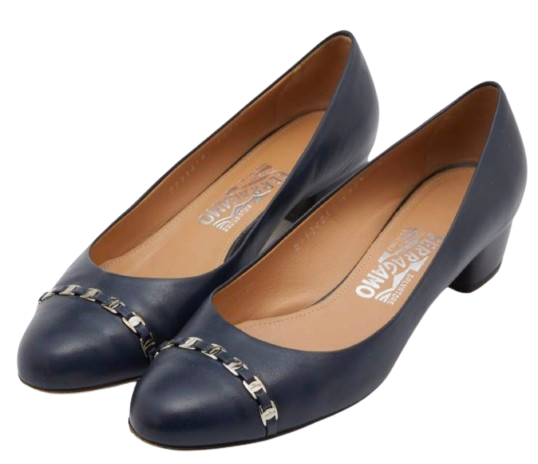 Preowned Salvatore Ferragamo Navy Heeled Ballerina Pumps Size 36 calf leather