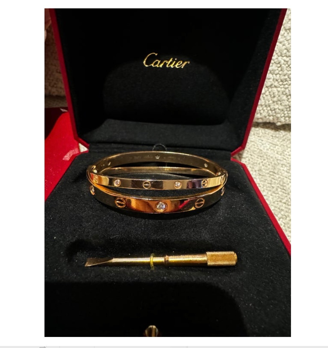 Preowned Cartier 18k Rose Gold Diamond Double Love Bracelet k gold/diamonds