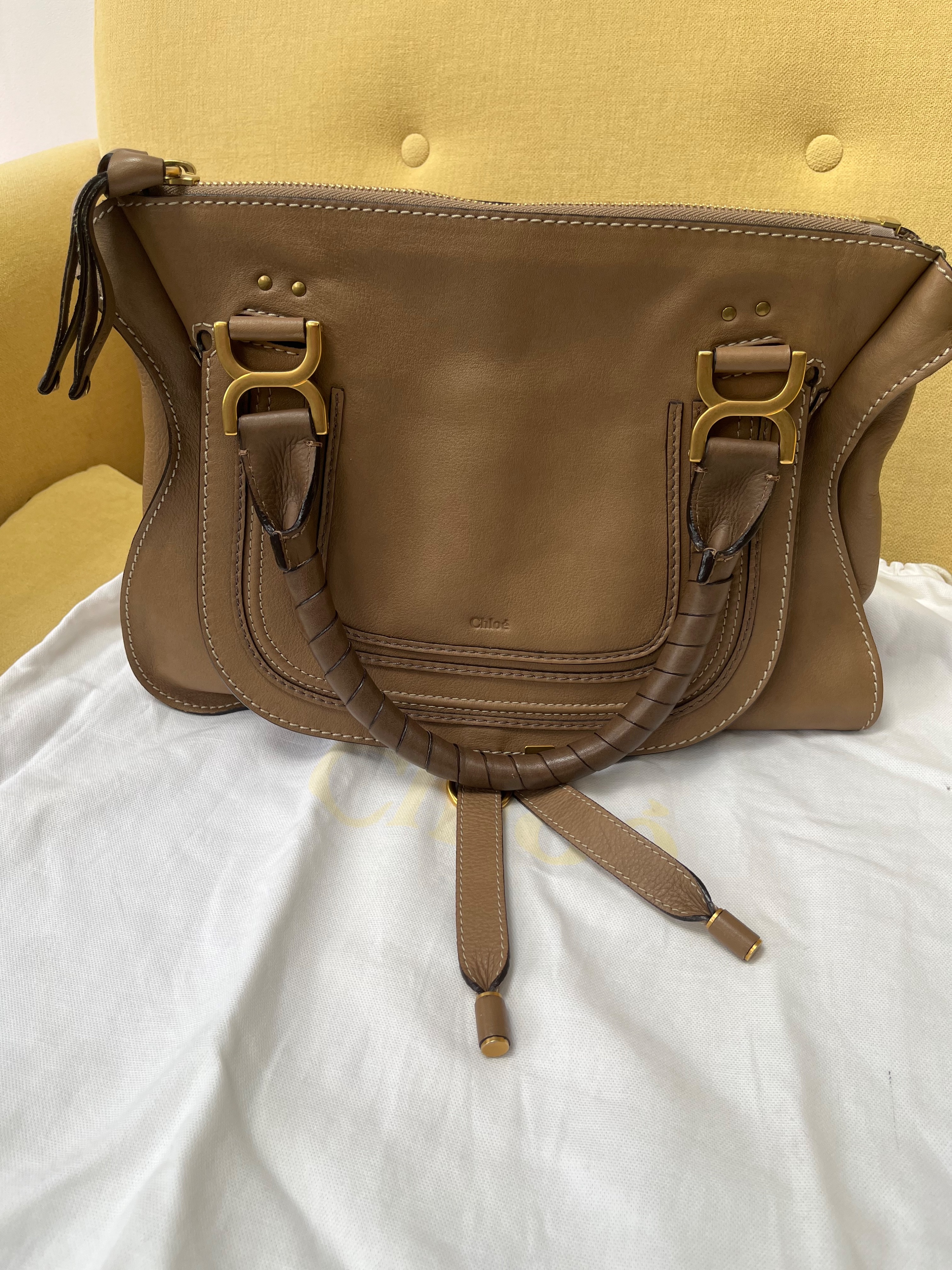 Preowned Chloe Tan Leather Marcie Bag Desert taupe