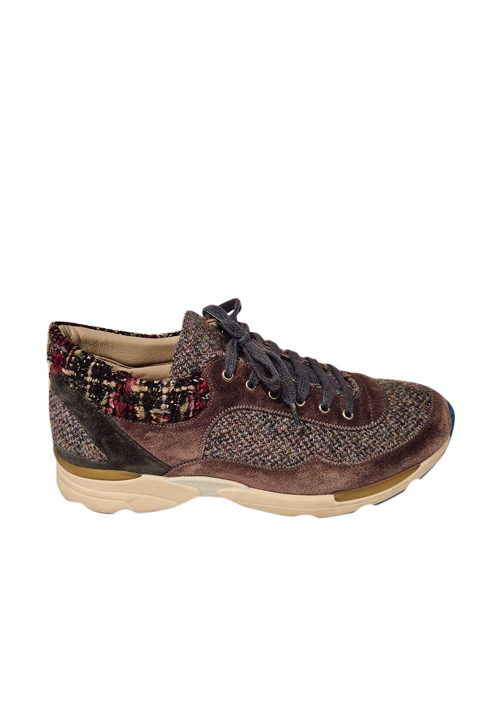 Preowned Chanel Multicoloured Tweed Sneakers Size 39 Multi