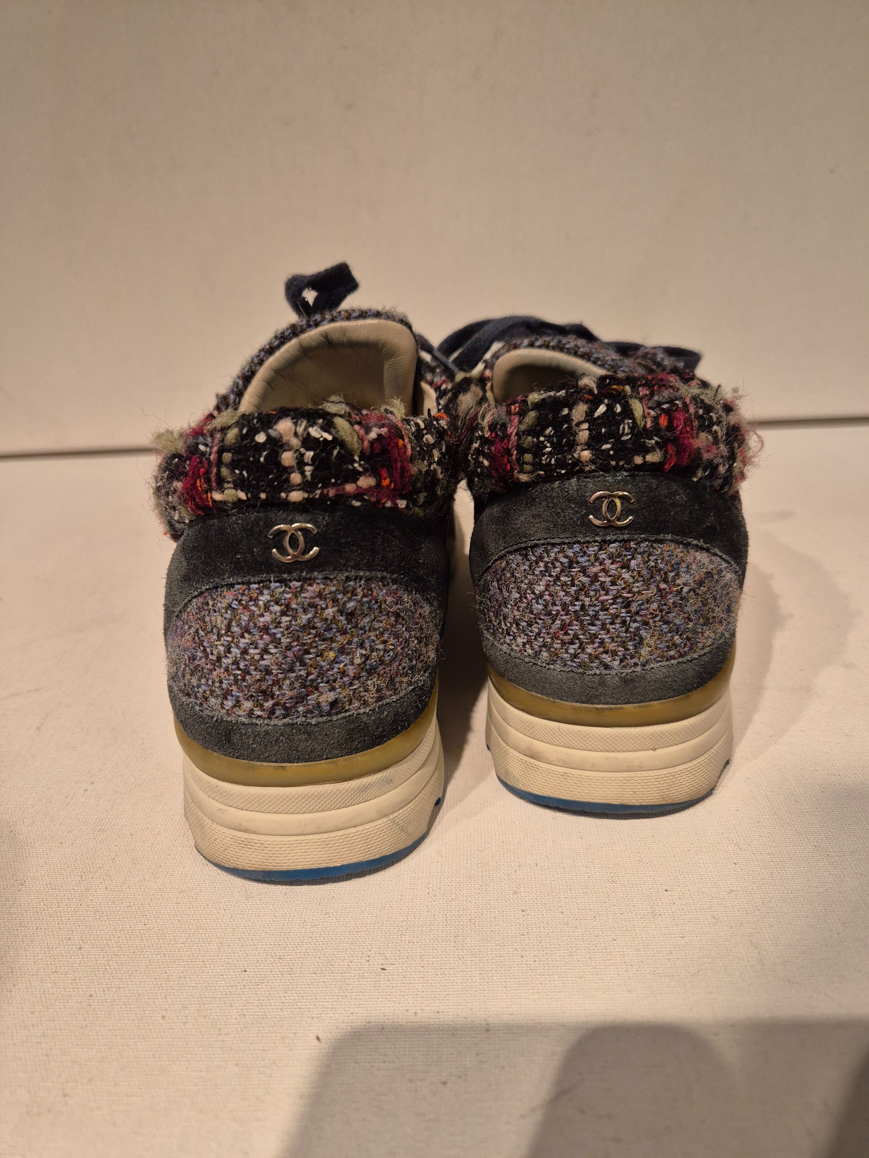 Preowned Chanel Multicoloured Tweed Sneakers Size 39 Multi