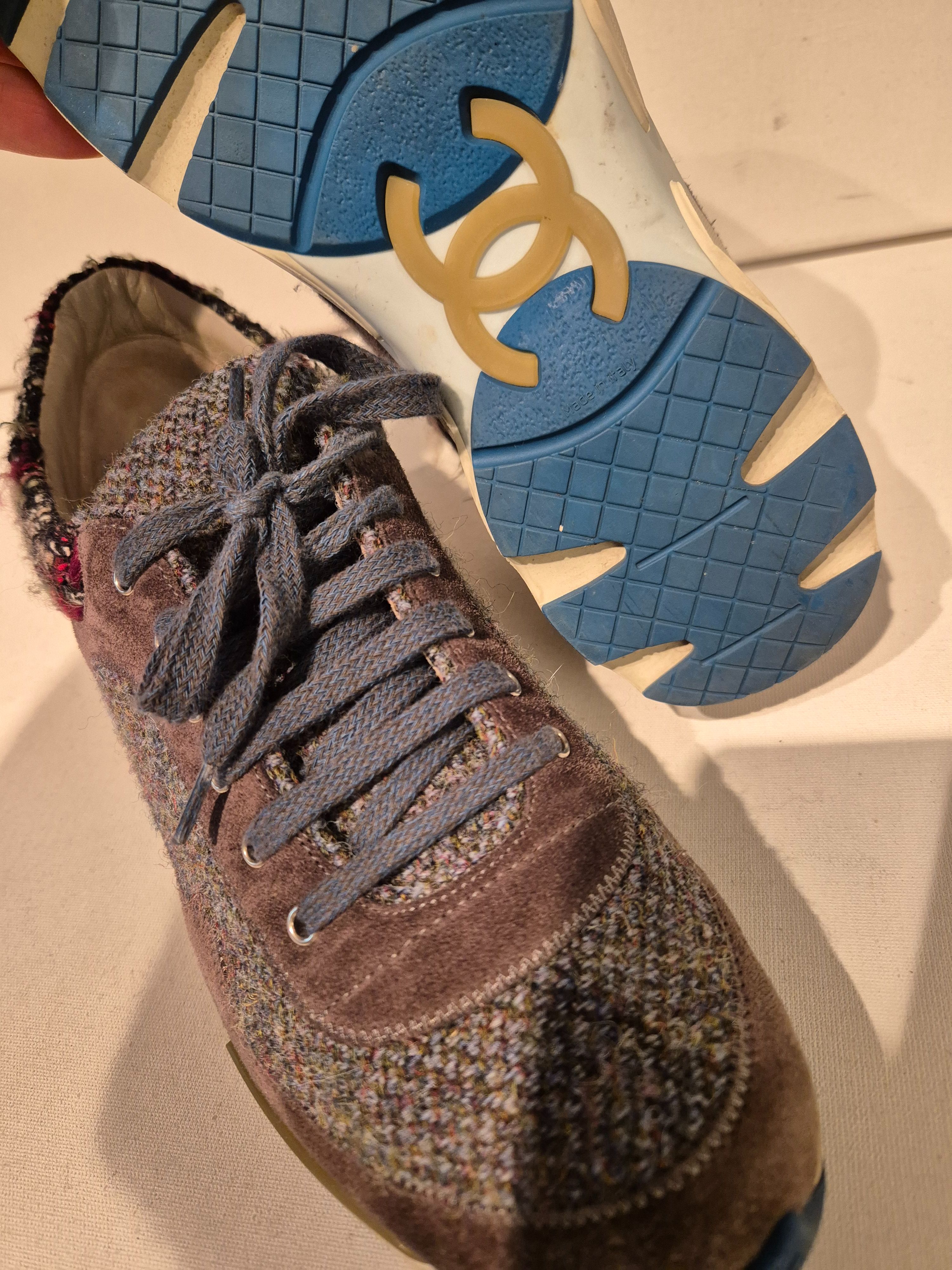 Preowned Chanel Multicoloured Tweed Sneakers Size 39 Multi