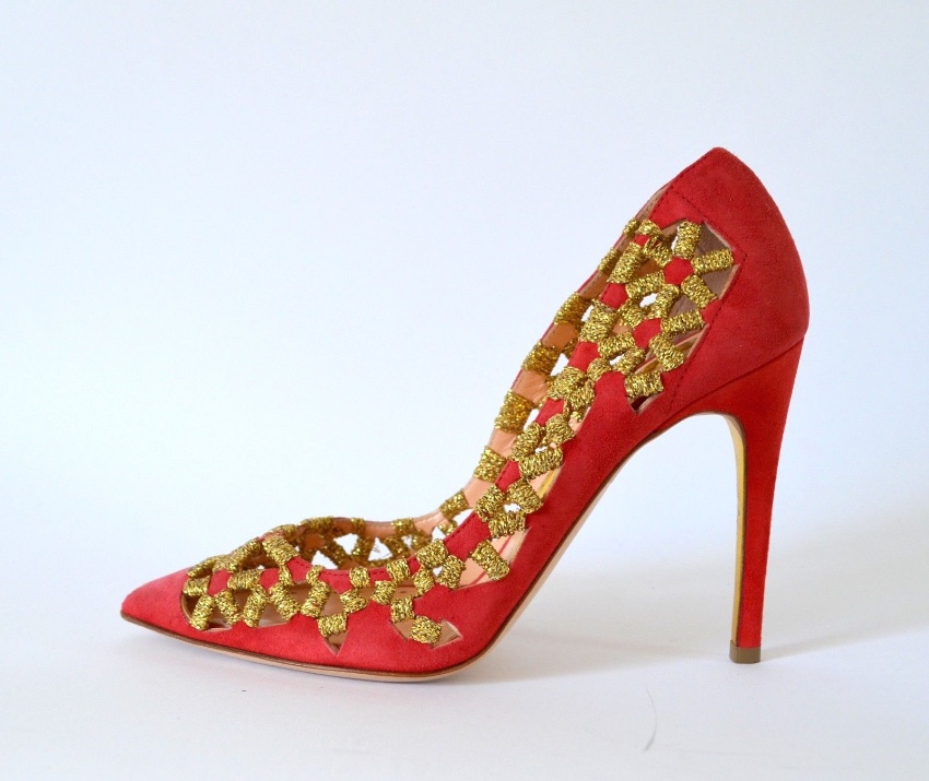 Rupoert Sanderson Red  Gold Suede High Heel Pumps Size 36