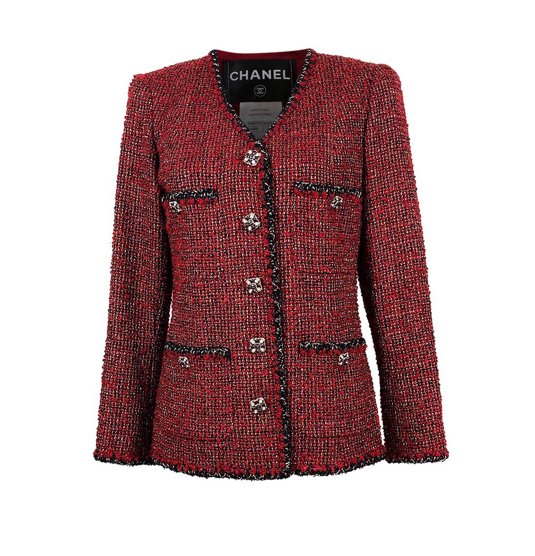 Chanel Red Single Breasted Tweed Jacket Size M burgundy