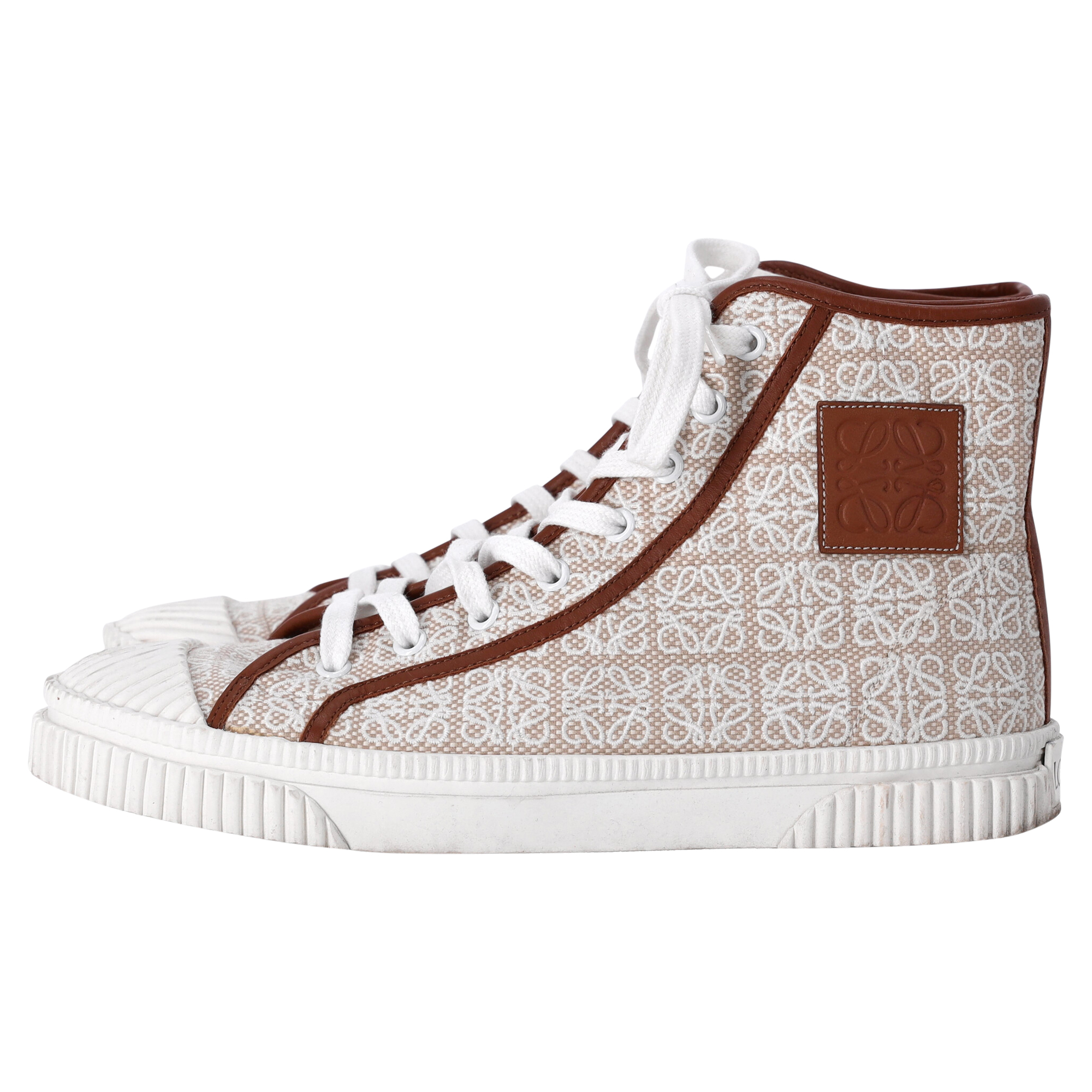 Men's Preowned Loewe Anagram Logo High-Top Sneakers Size 41 brown canvas