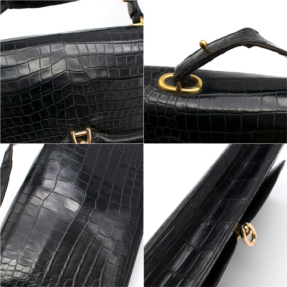 Hermes Vintage Crocodile Anchor Chain Bag black leather