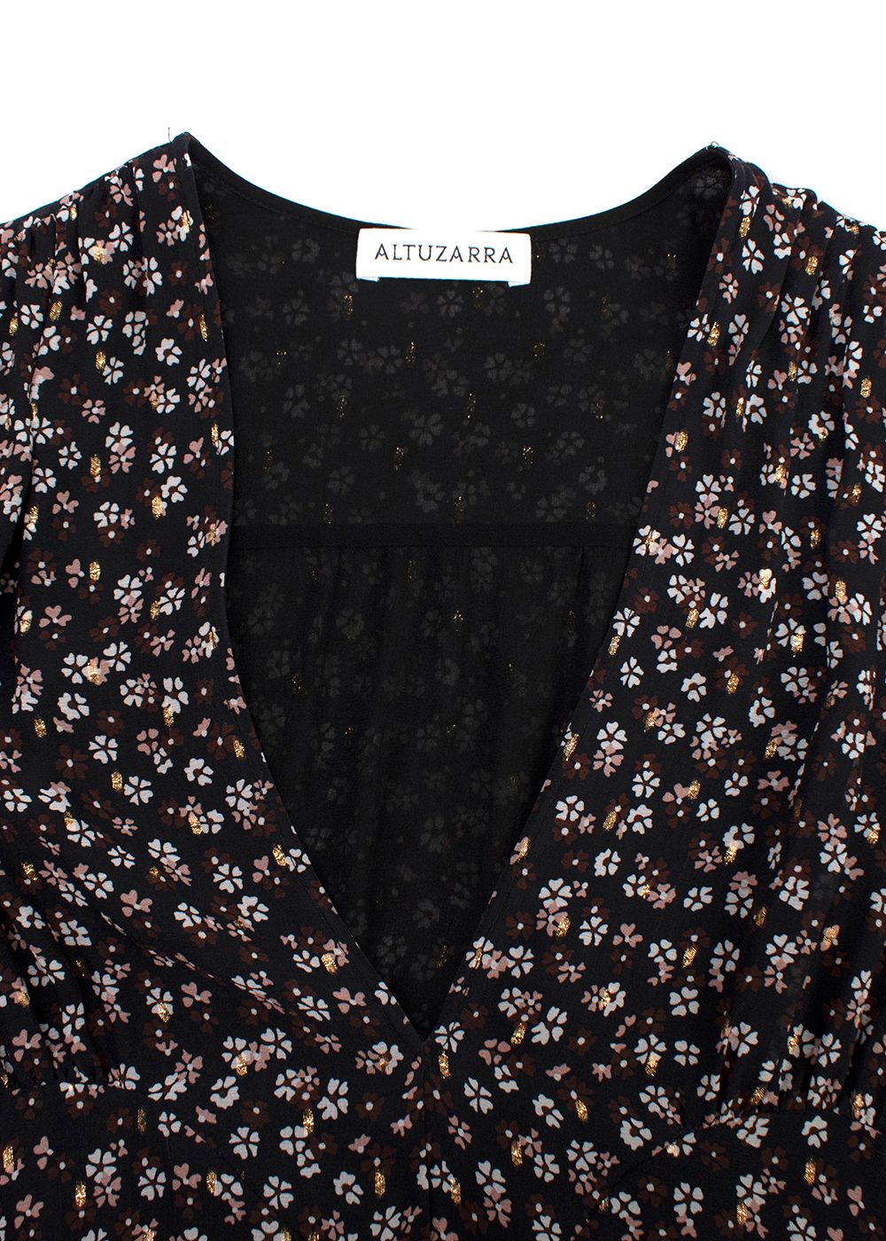 Altuzarra black floral long sleeved tiered dress Size XS black brown pink gold silk