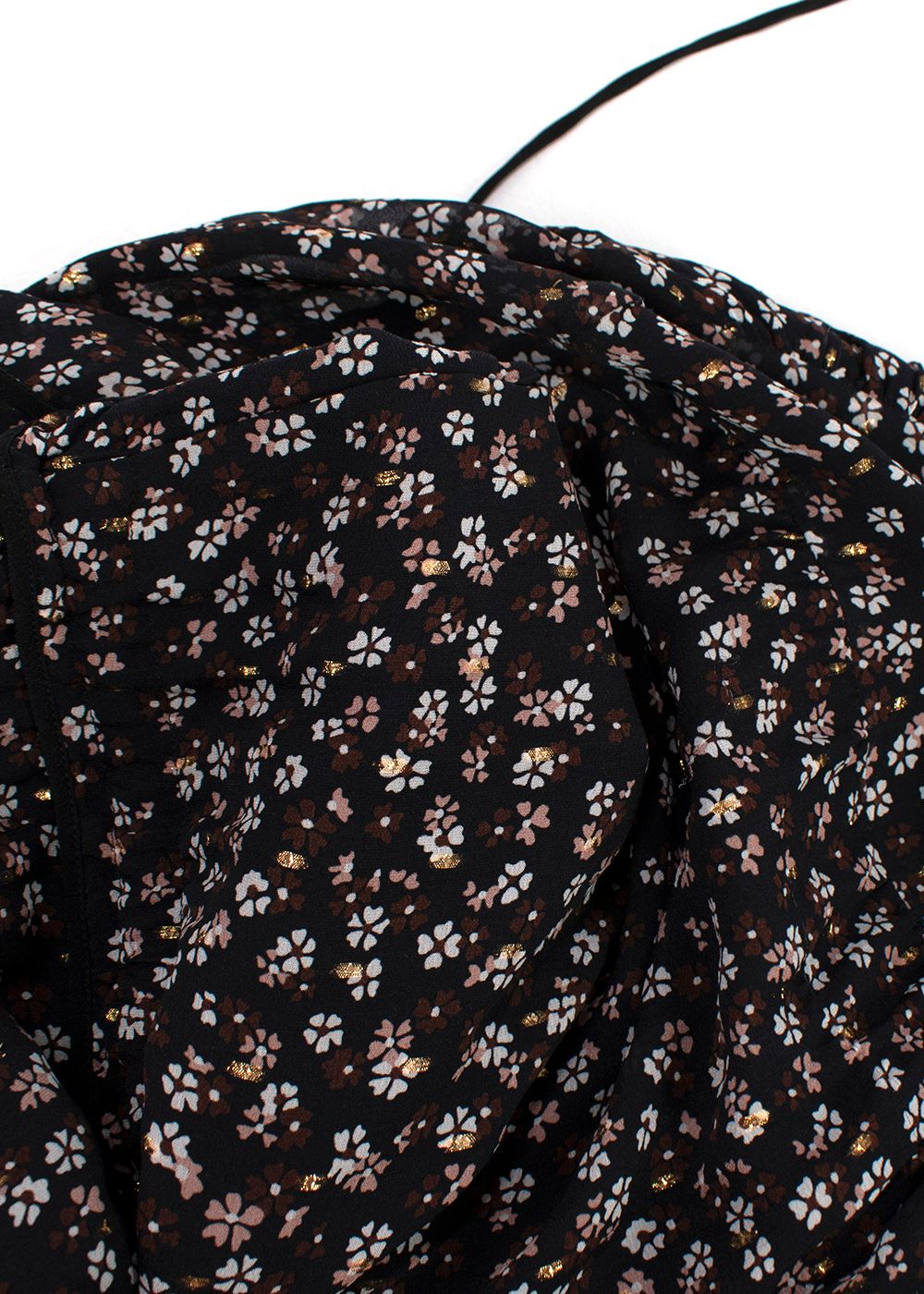 Altuzarra black floral long sleeved tiered dress Size XS black brown pink gold silk